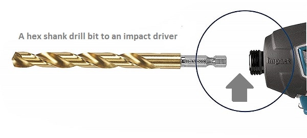 A hex shank drill bit to an impact driver